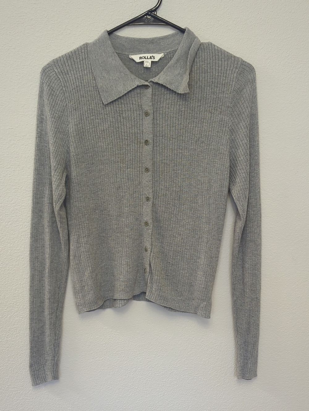 ROLLA'S Grey Ribbed Button-Up Collared Sweater